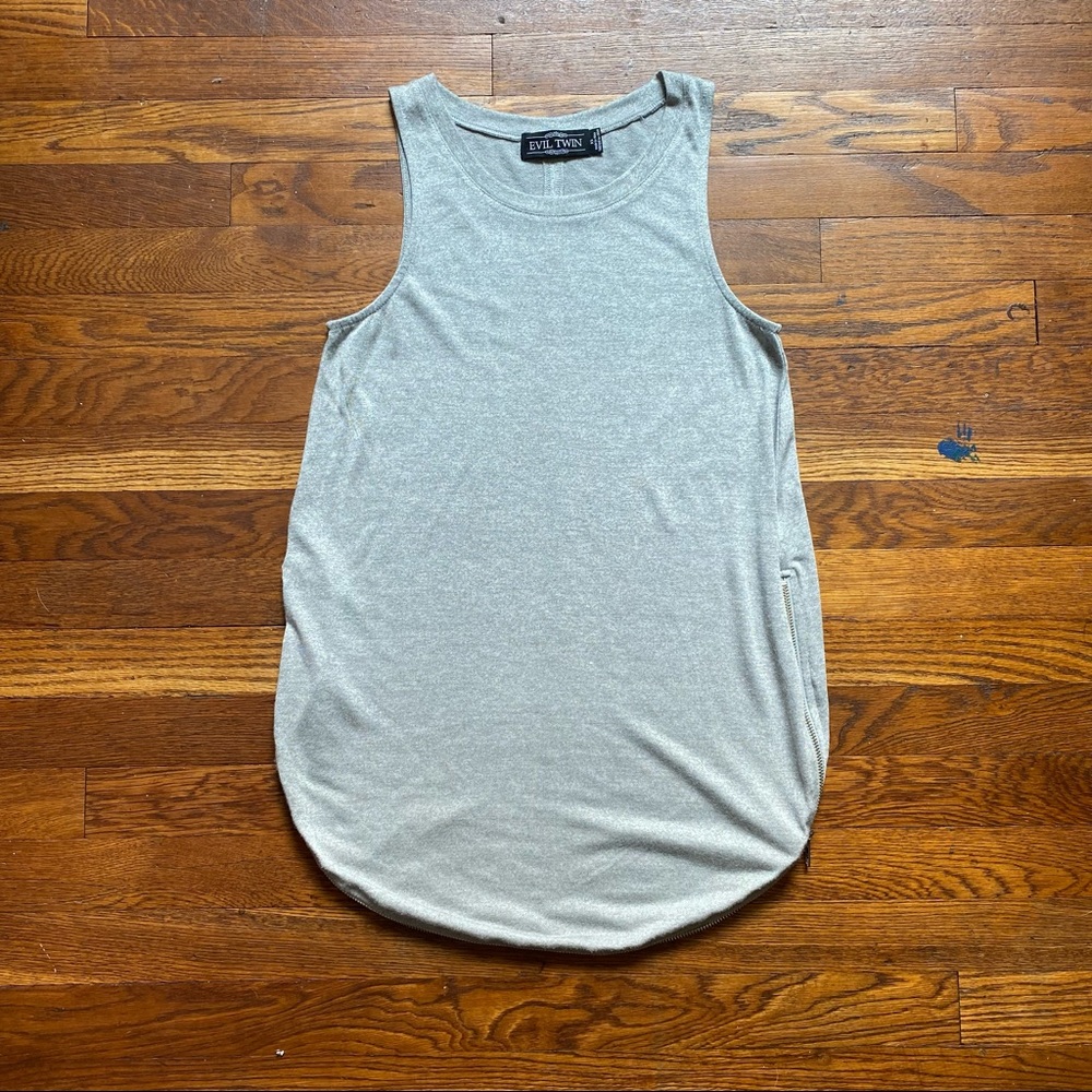 Evil Twin gray zipper bottom tank top size XS